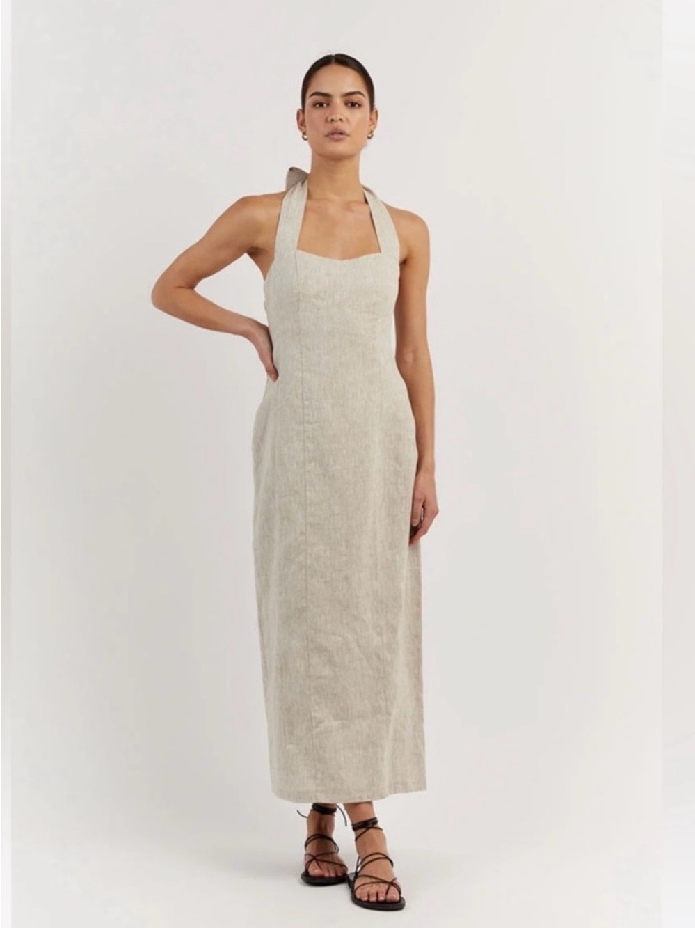 Linen Halter Maxi Dress in Natural